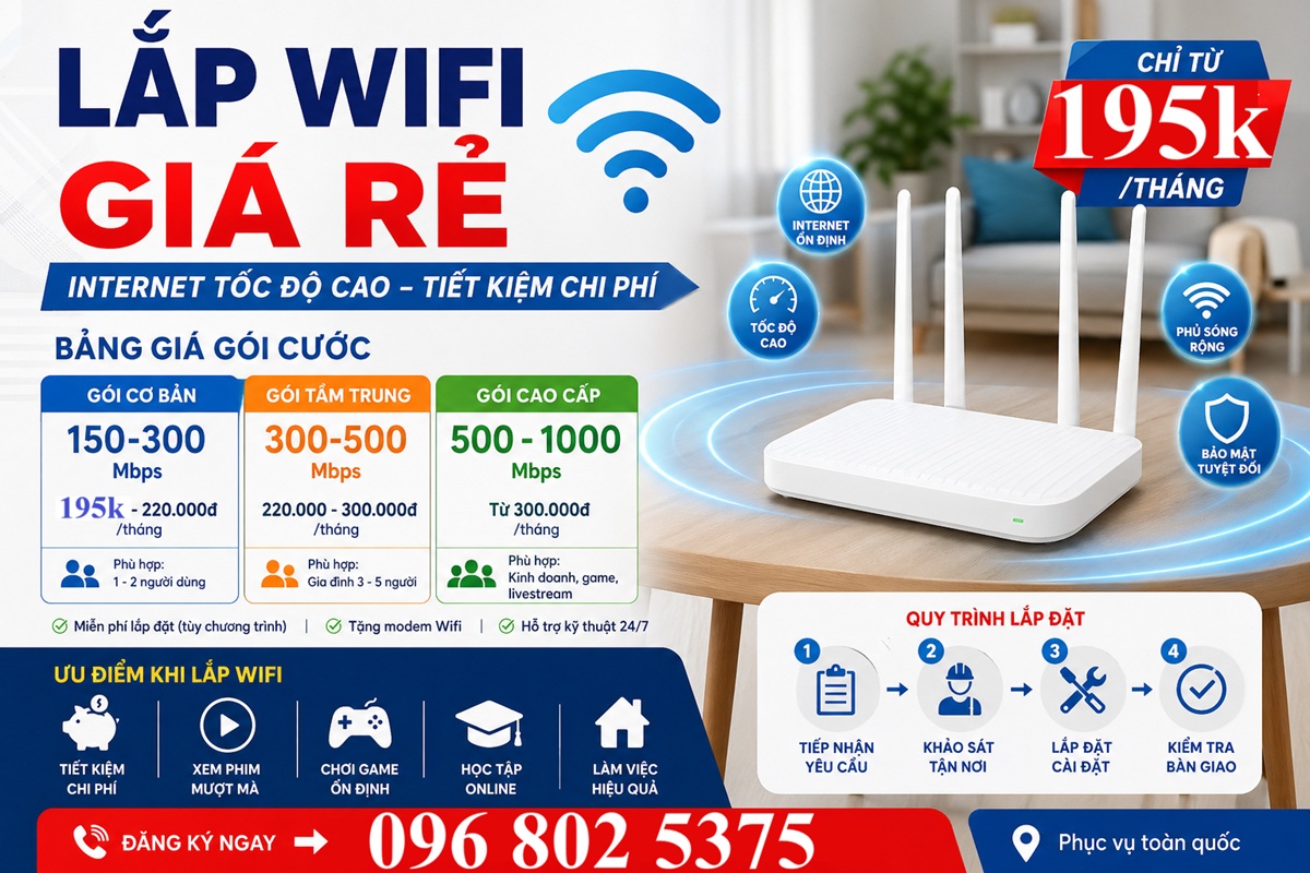 Lắp wifi giá rẻ - Đăng ký lắp mạng giá rẻ: 0968025375